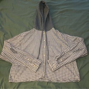 American Eagle Hoodie Womens Small Distressed Cropped‎ Flannel Sweatshirt Grunge